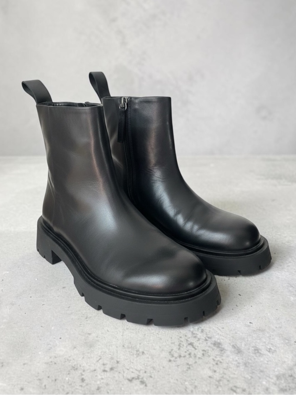 ZARA Lug Sole Ankle ZIP UP Platform Boots Black SZ 37 7 Chunky Heel Combat City